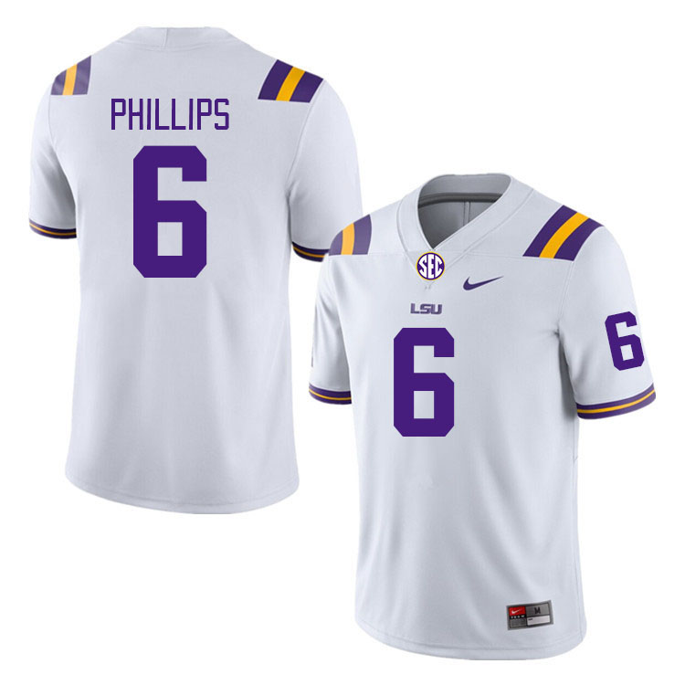 LSU Tigers #6 Jacob Phillips College Football Jerseys Stitched Sale-White